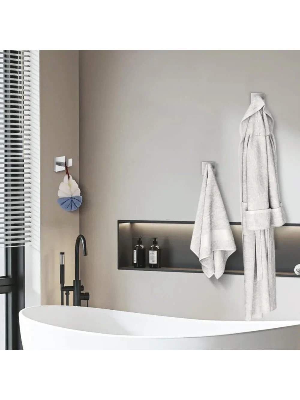 Heavy Duty Stainless Steel Towel Hooks - Modern Wall Mounted 2 Pack for